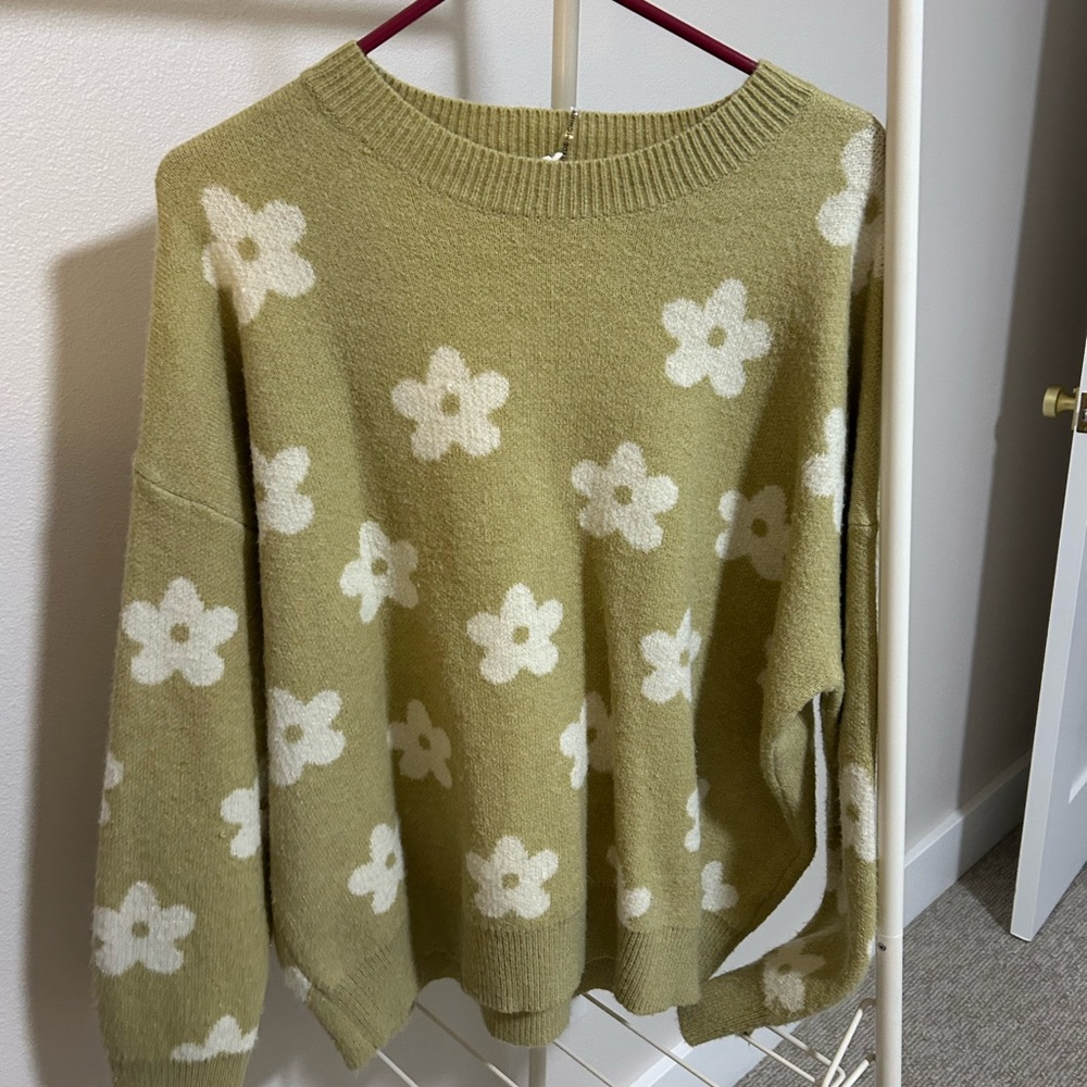 Olive Floral Crewneck Sweater